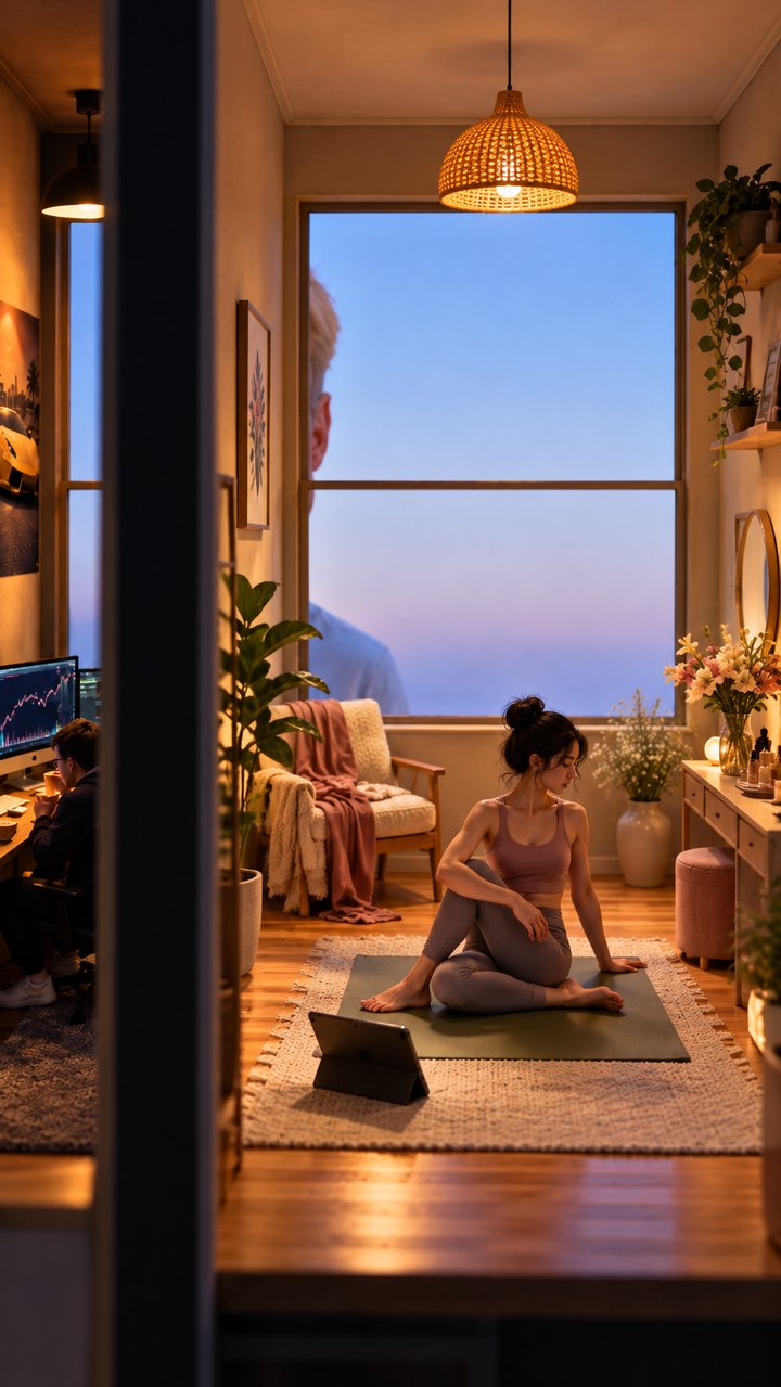 The yoga room with the previous room’s trader still visible on the left.
