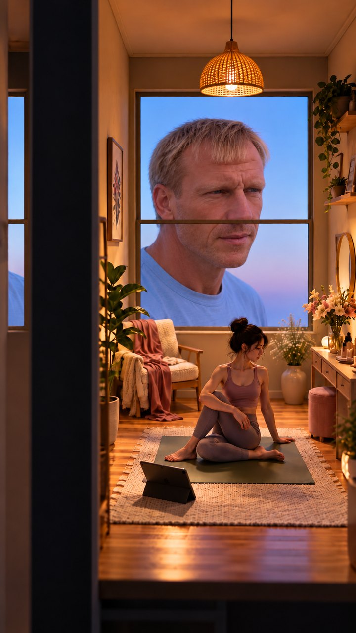 The giant’s face split across two windows as if two people.