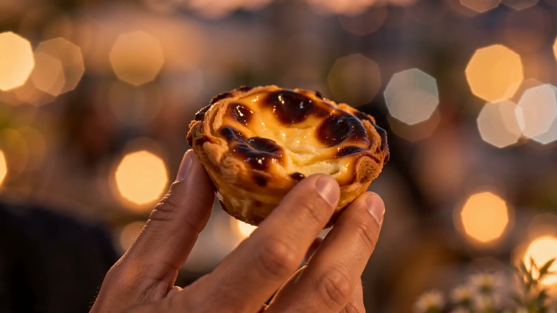 A cinematic close-up of a pastel de nata from Oleksiy’s Lisbon film